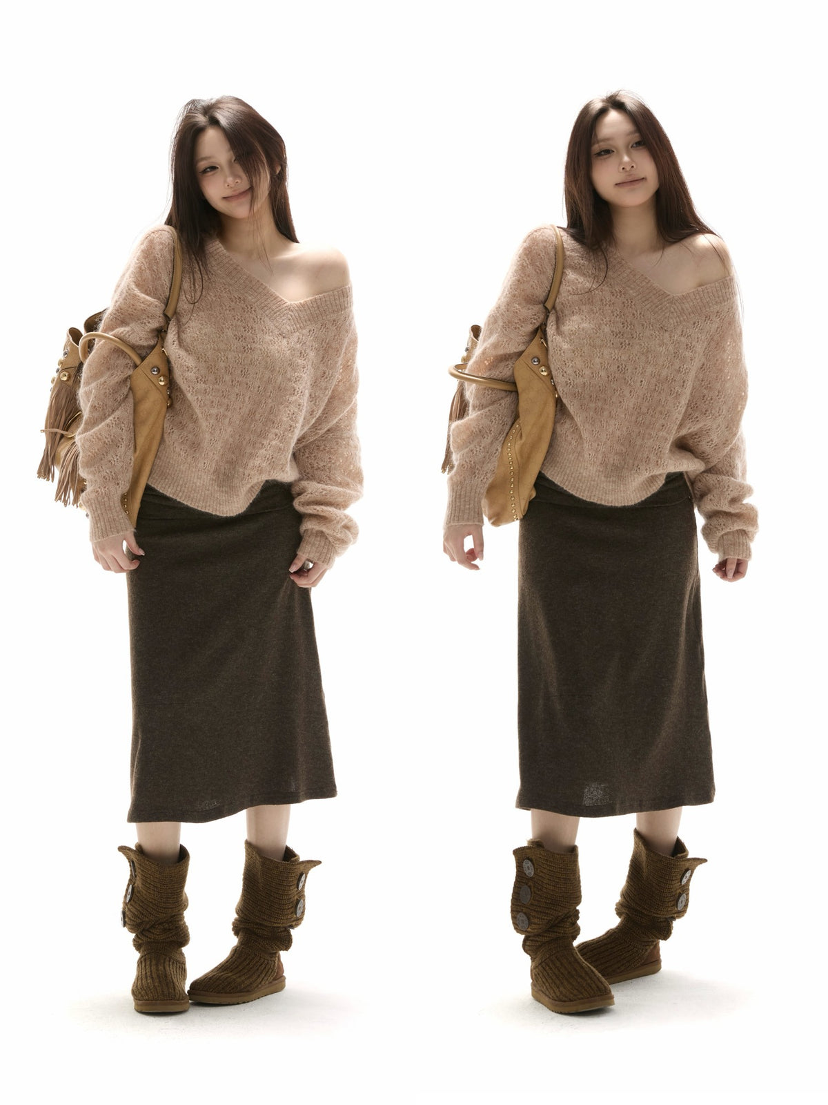 itsdinn Matte Texture Foldover Low Waist A Line Women&