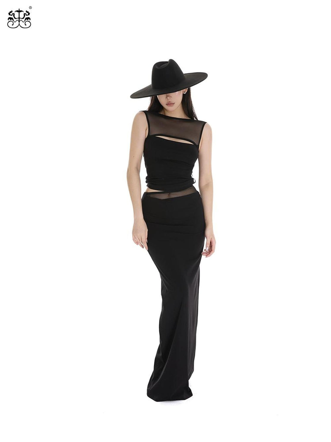 itsdinn Mesh Diagonal Splice Knitted Mid Waist Women&