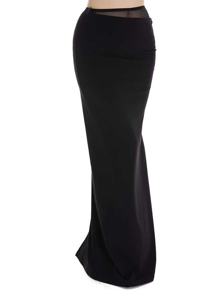 itsdinn Mesh Diagonal Splice Knitted Mid Waist Women&