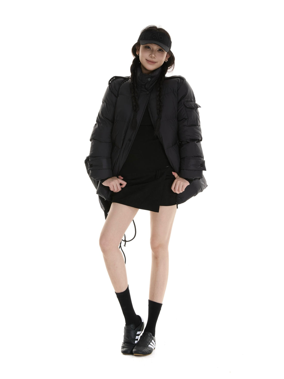 itsdinn Mid Length Epaulet Stand Collar Women&