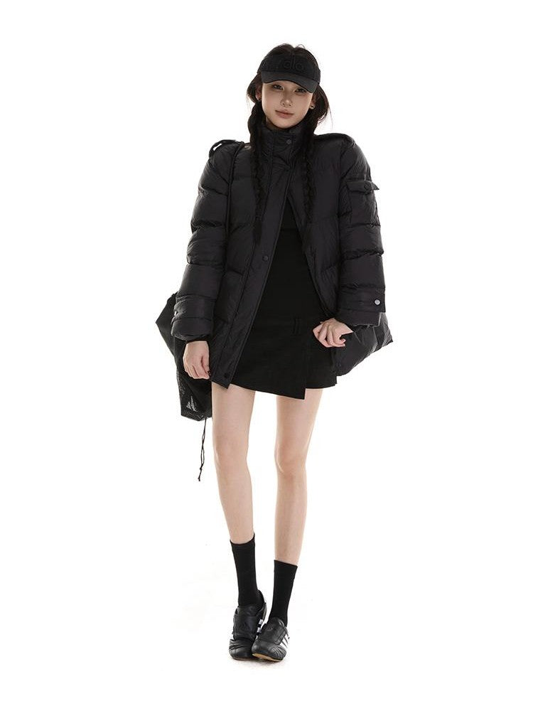 itsdinn Mid Length Epaulet Stand Collar Women&