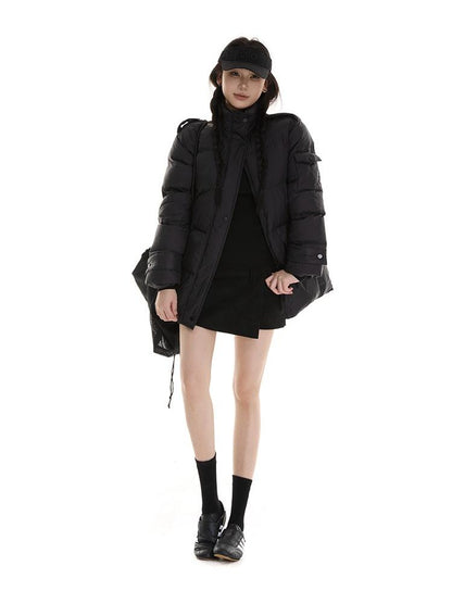 itsdinn Mid Length Epaulet Stand Collar Women&