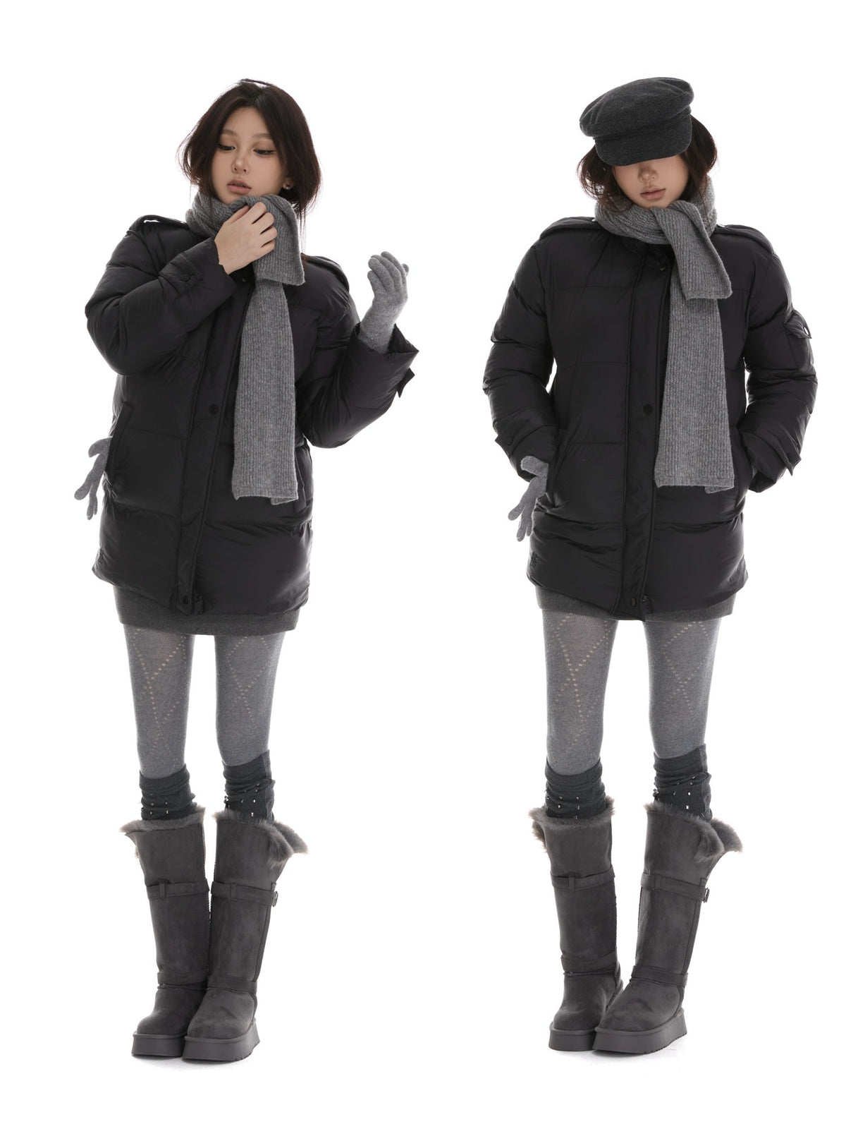 itsdinn Mid Length Epaulet Stand Collar Women&