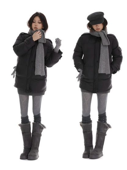 itsdinn Mid Length Epaulet Stand Collar Women&
