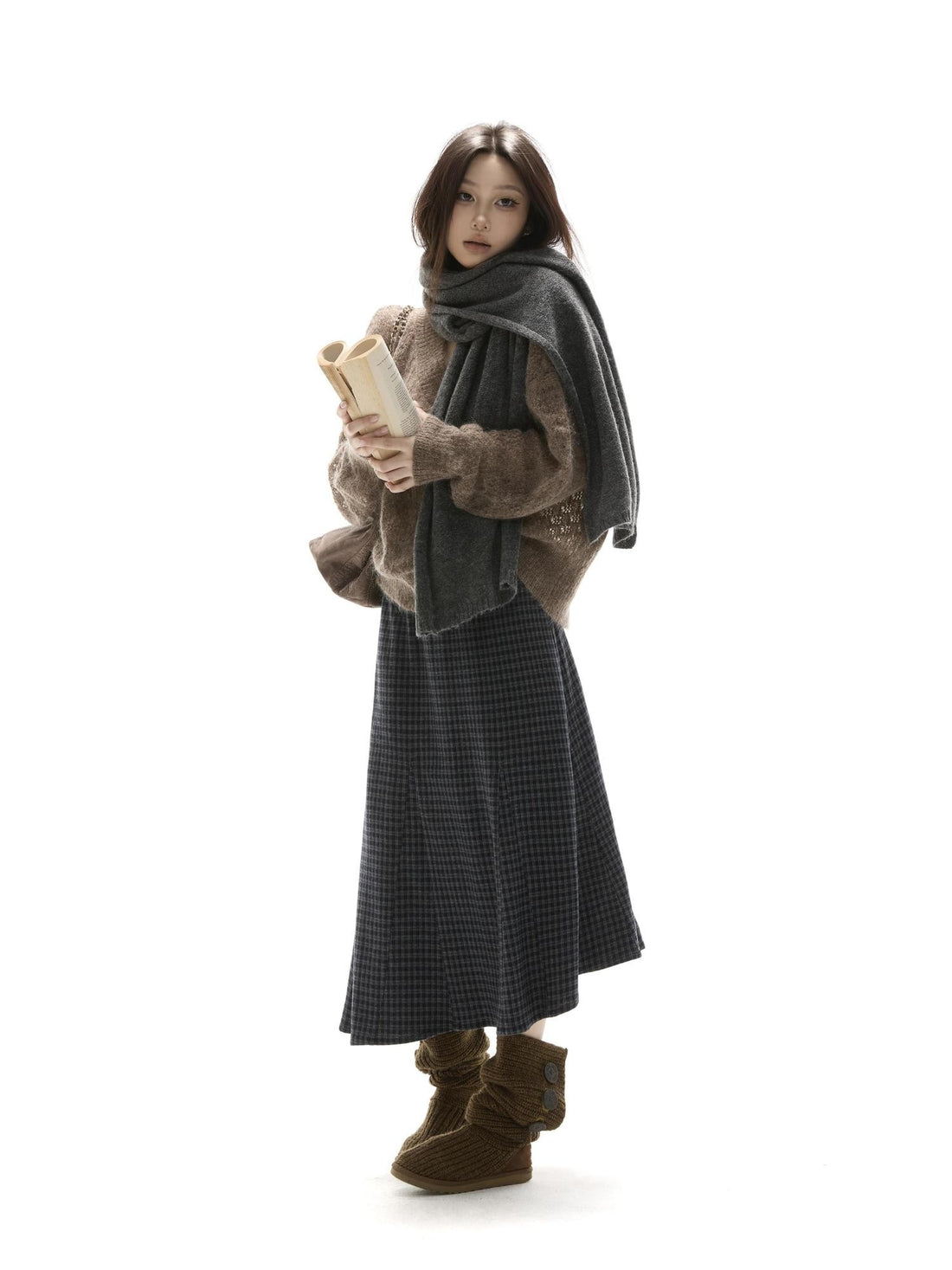 itsdinn Mist Gray Solid Korean Style Warm Soft Women&
