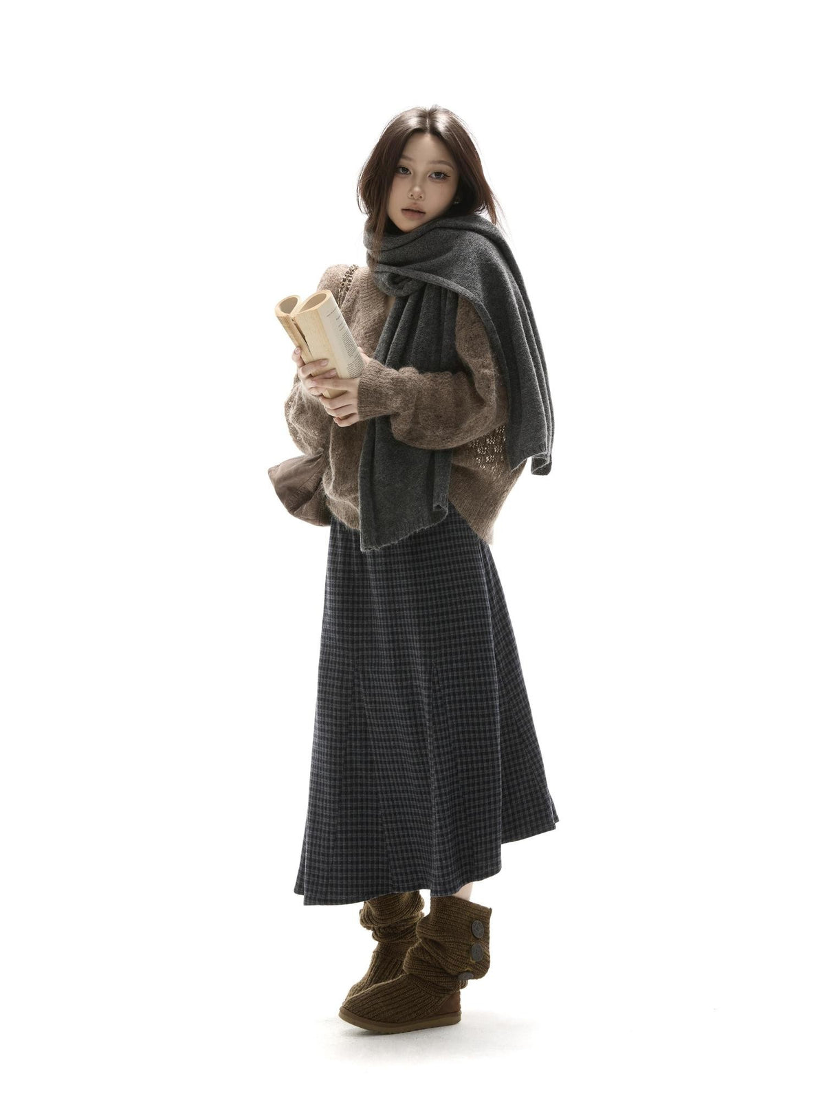 itsdinn Mist Gray Solid Korean Style Warm Soft Women&