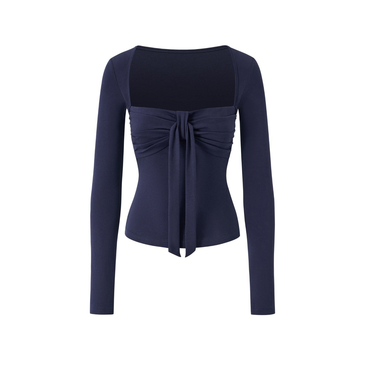 itsdinn_Navy_Boatneck_Twist_Knot_Waist_Women&