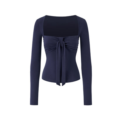 itsdinn_Navy_Boatneck_Twist_Knot_Waist_Women&