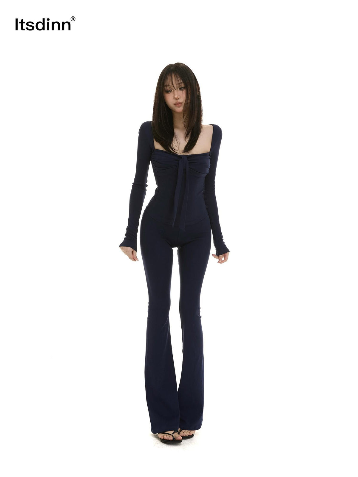 itsdinn Navy Boatneck Twist Knot Waist Women&