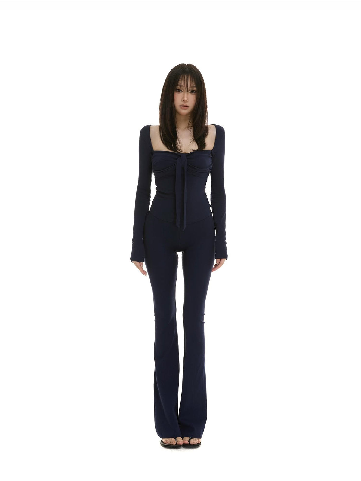 itsdinn Navy Boatneck Twist Knot Waist Women&
