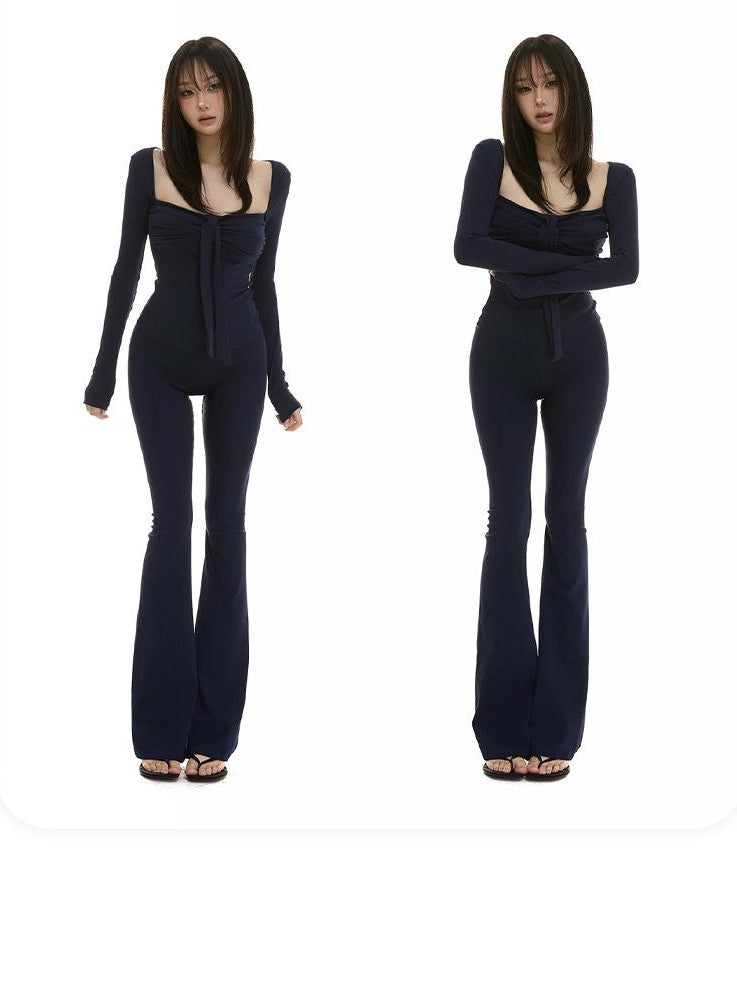 itsdinn Navy Boatneck Twist Knot Waist Women&