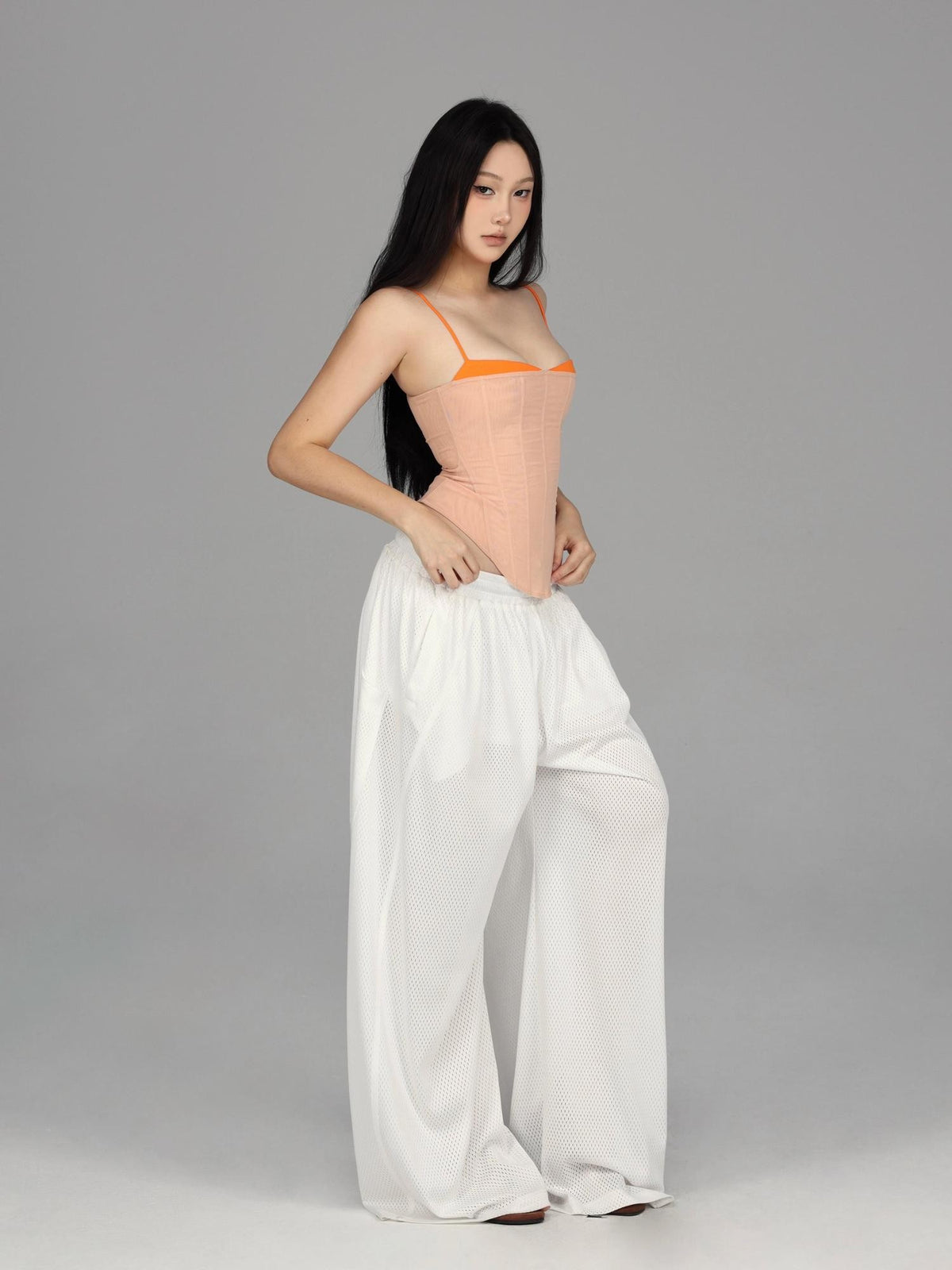 itsdinn Nude Orange Fishbone Corset Spliced Straps Women&