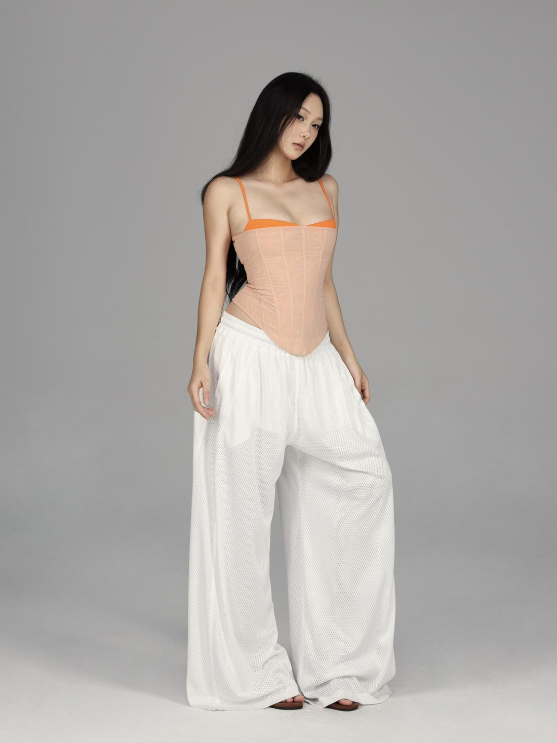 itsdinn Nude Orange Fishbone Corset Spliced Straps Women&