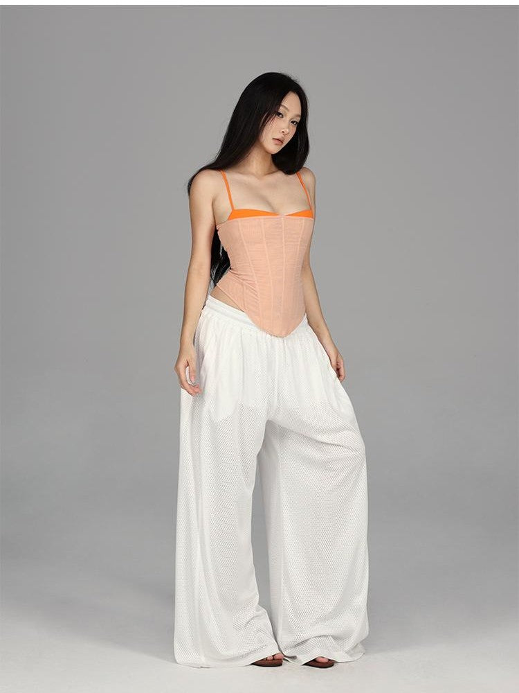 itsdinn Nude Orange Fishbone Corset Spliced Straps Women&