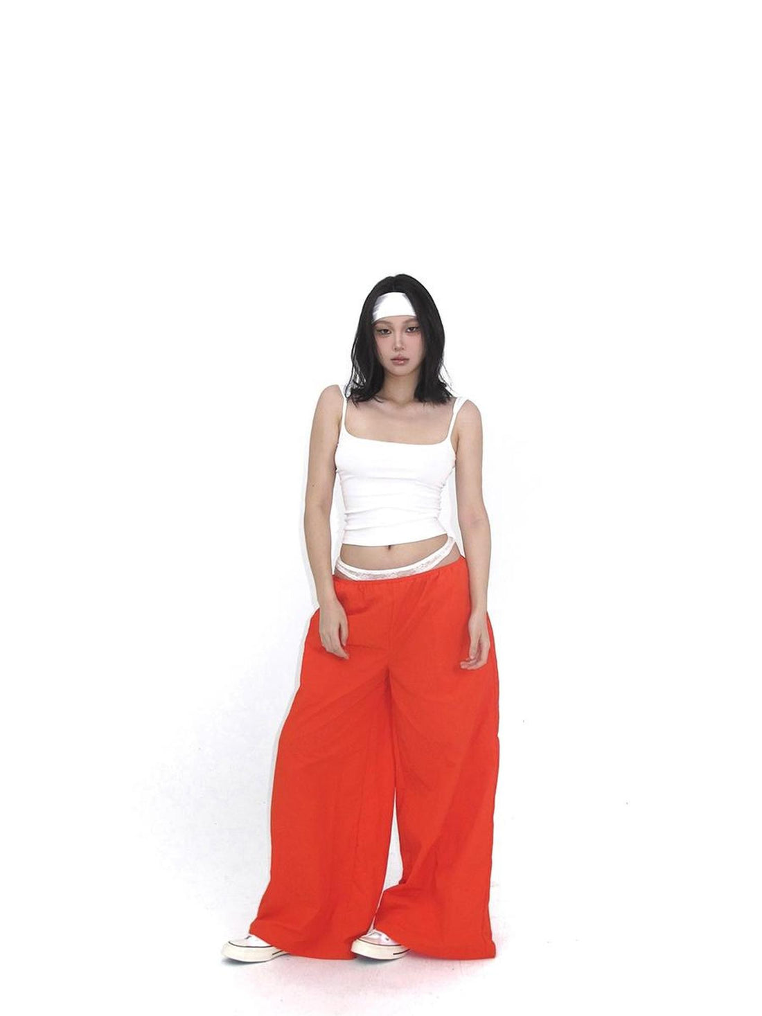itsdinn Orange Two Tone Lace Trim Parachute Women&