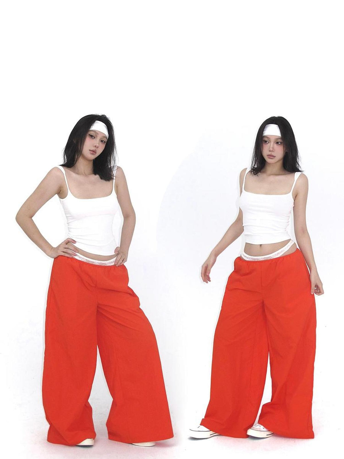 itsdinn Orange Two Tone Lace Trim Parachute Women&