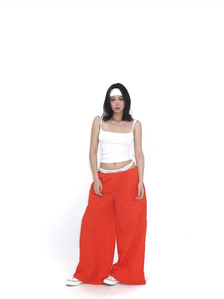 itsdinn Orange Two Tone Lace Trim Parachute Women&