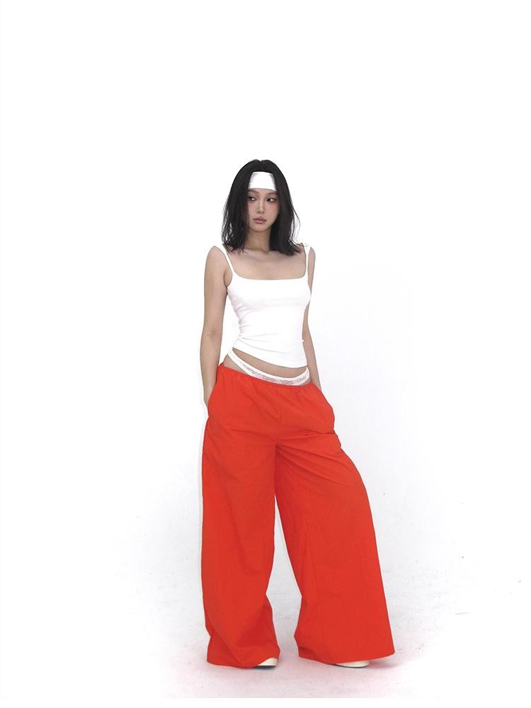 itsdinn Orange Two Tone Lace Trim Parachute Women&