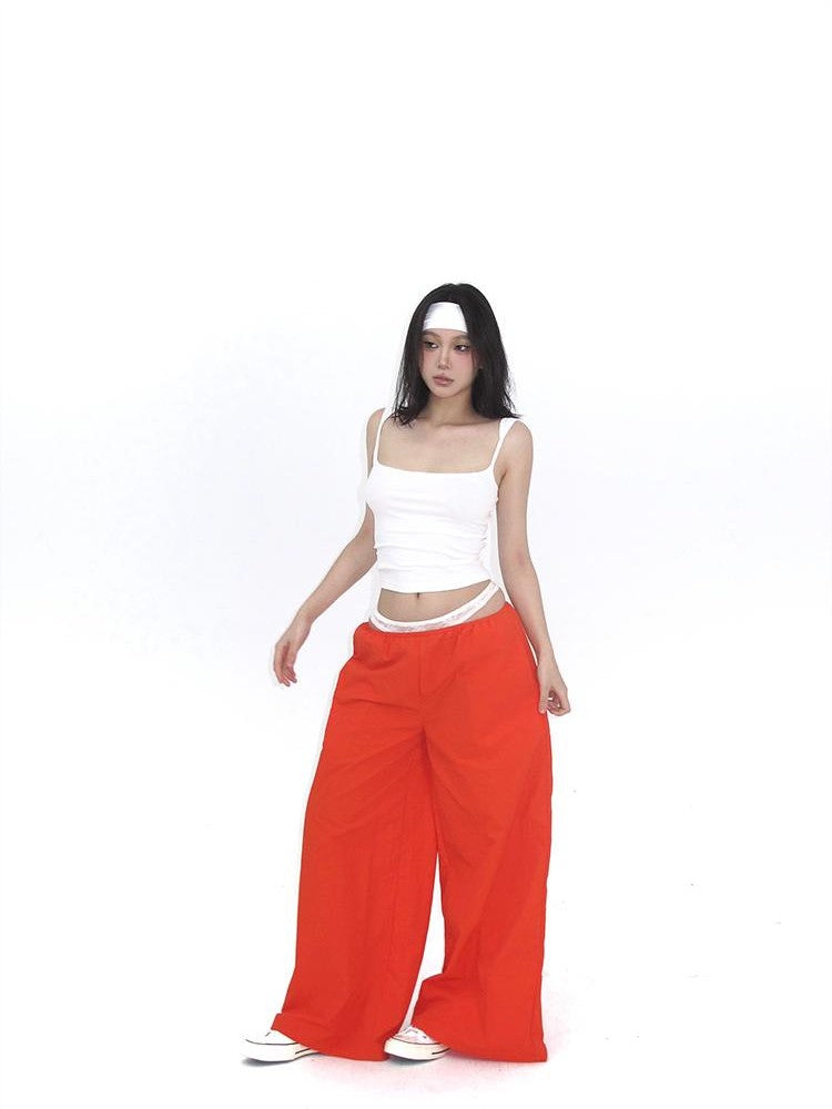 itsdinn Orange Two Tone Lace Trim Parachute Women&