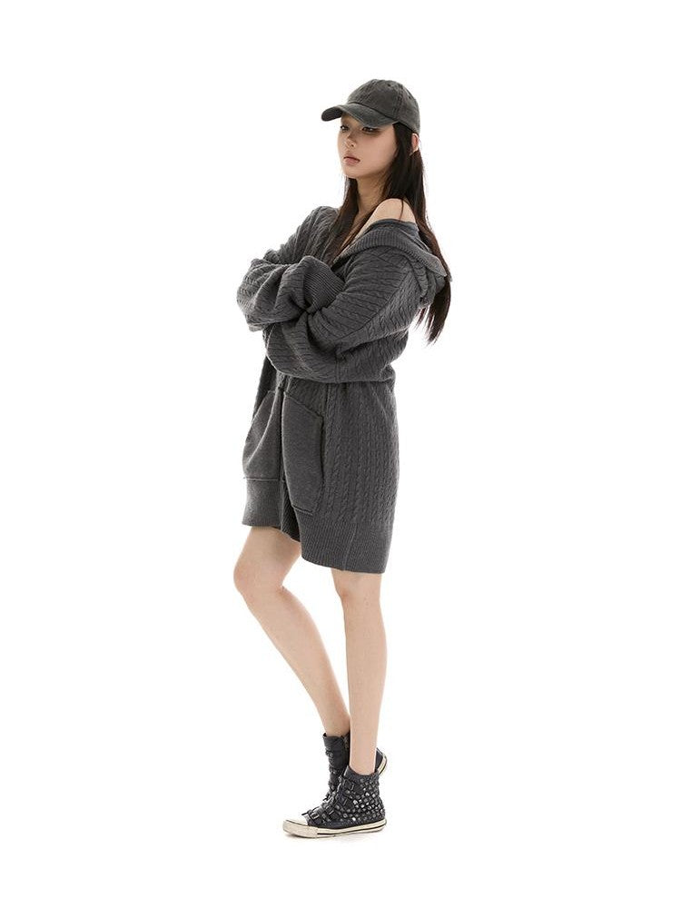 itsdinn Oversized Hooded Zippered Cardigan Women&