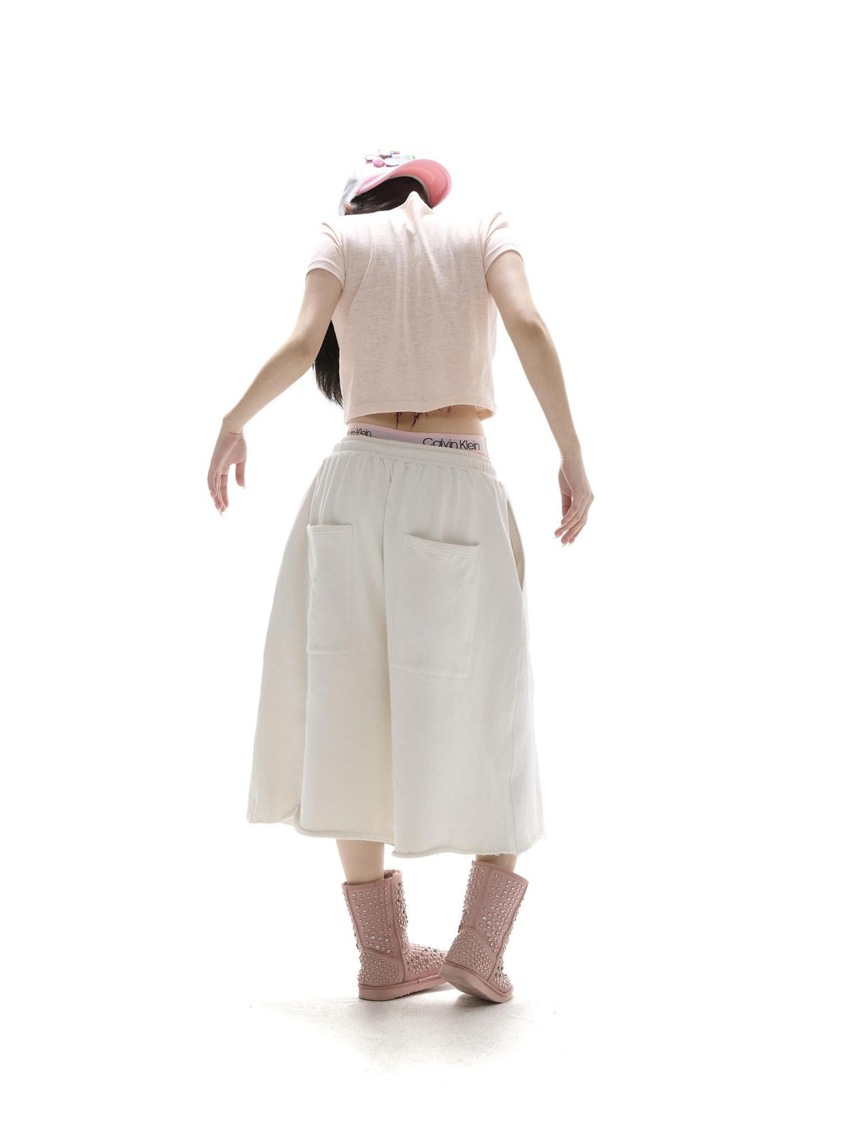 itsdinn Oversized Pleated Drawstring Low Rise Women&
