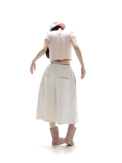 itsdinn Oversized Pleated Drawstring Low Rise Women&