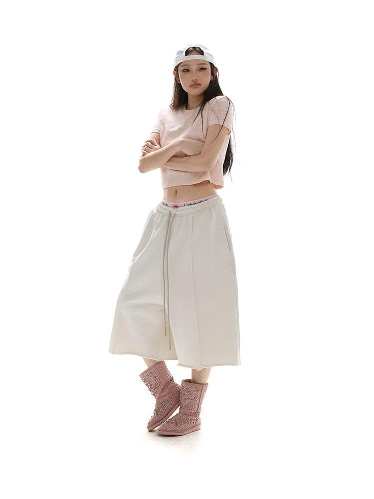 itsdinn Oversized Pleated Drawstring Low Rise Women&
