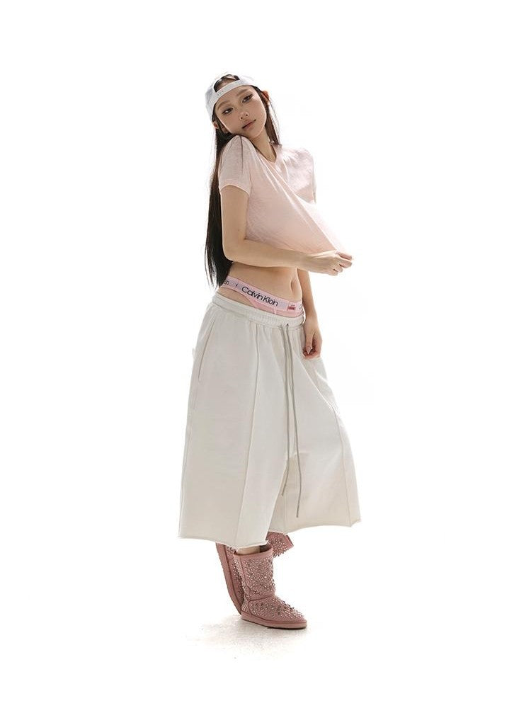 itsdinn Oversized Pleated Drawstring Low Rise Women&