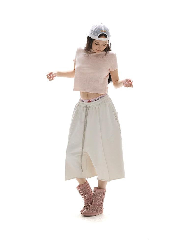 itsdinn Oversized Pleated Drawstring Low Rise Women&