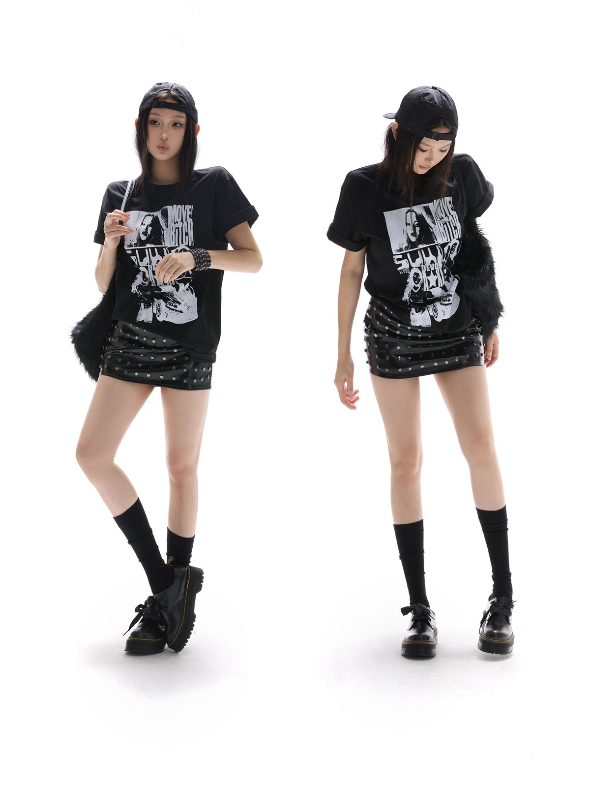 itsdinn Patent Studded Low Waist Built In Shorts A Line Women&