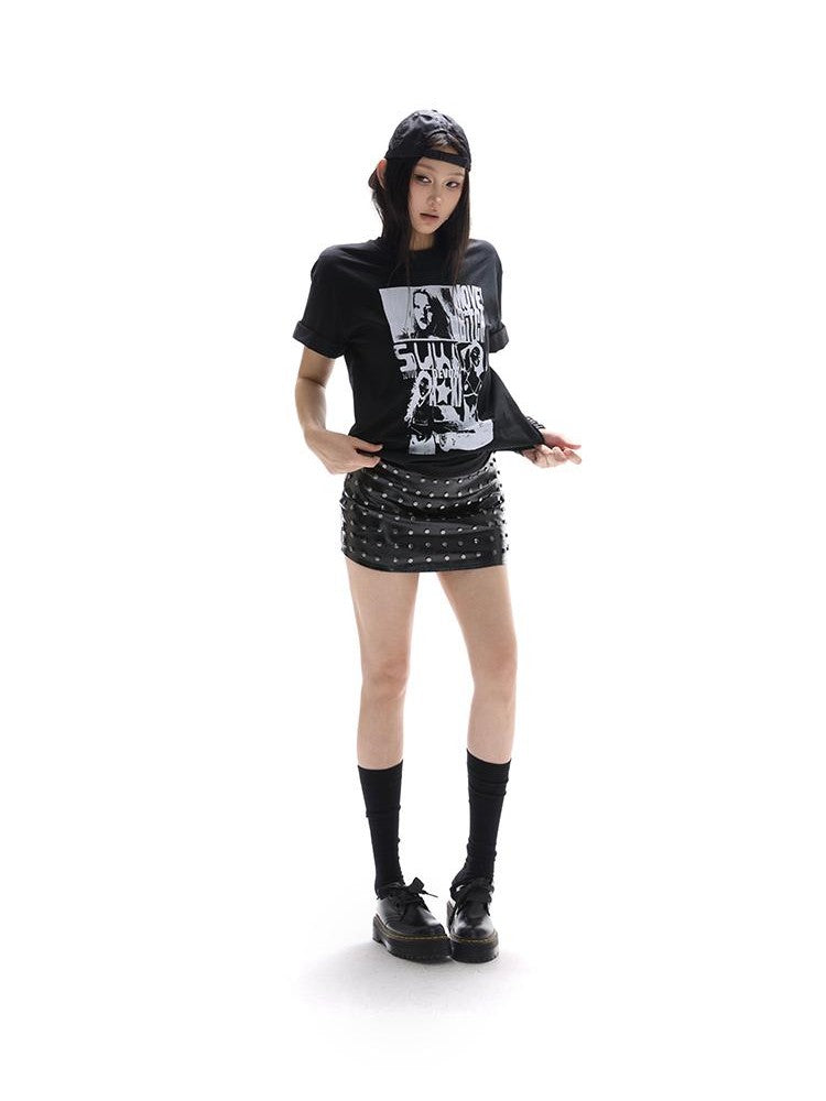 itsdinn Patent Studded Low Waist Built In Shorts A Line Women&