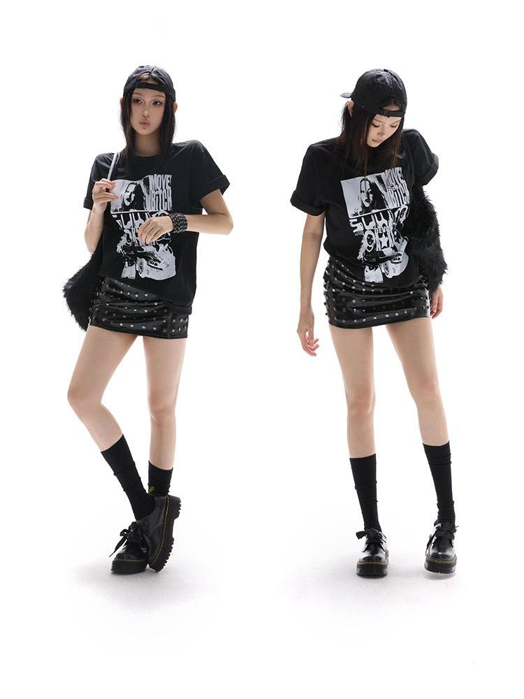 itsdinn Patent Studded Low Waist Built In Shorts A Line Women&