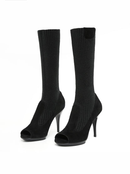 itsdinn Peep Toe Knit Platform Stiletto Heel Women&