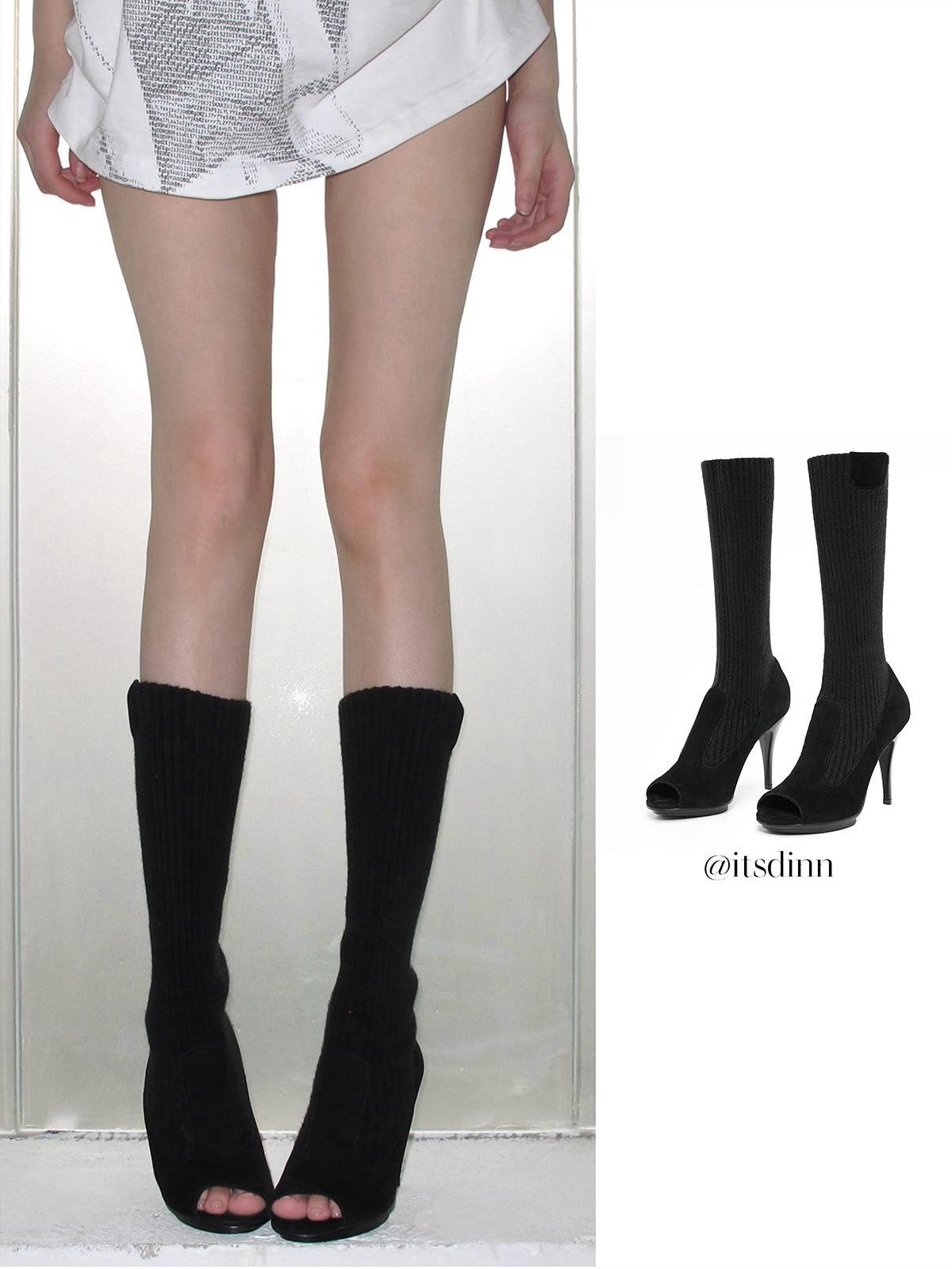 itsdinn Peep Toe Knit Platform Stiletto Heel Women&