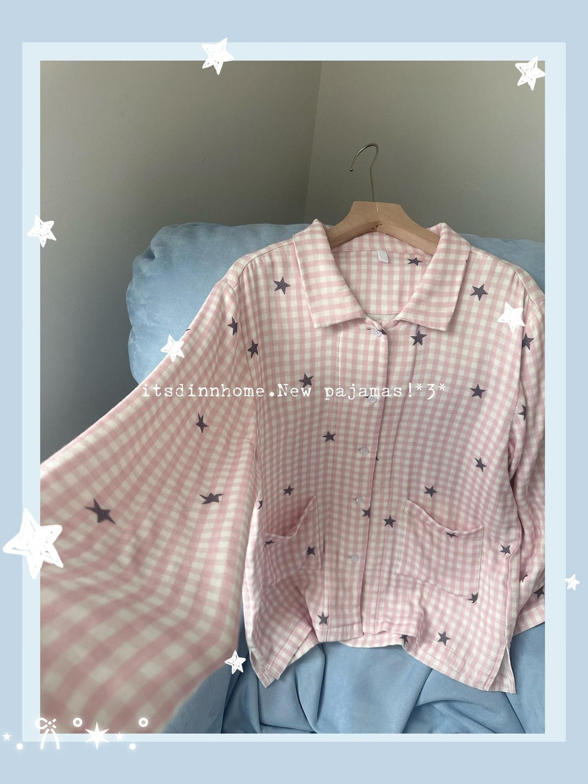 itsdinn Pink Star Plaid Collared Women&