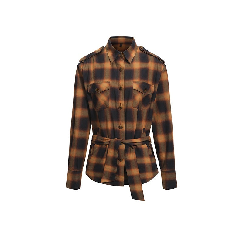 itsdinn_Plaid_Padded_Shoulder_Multi_Pocket_Metal_Buttons_Women&