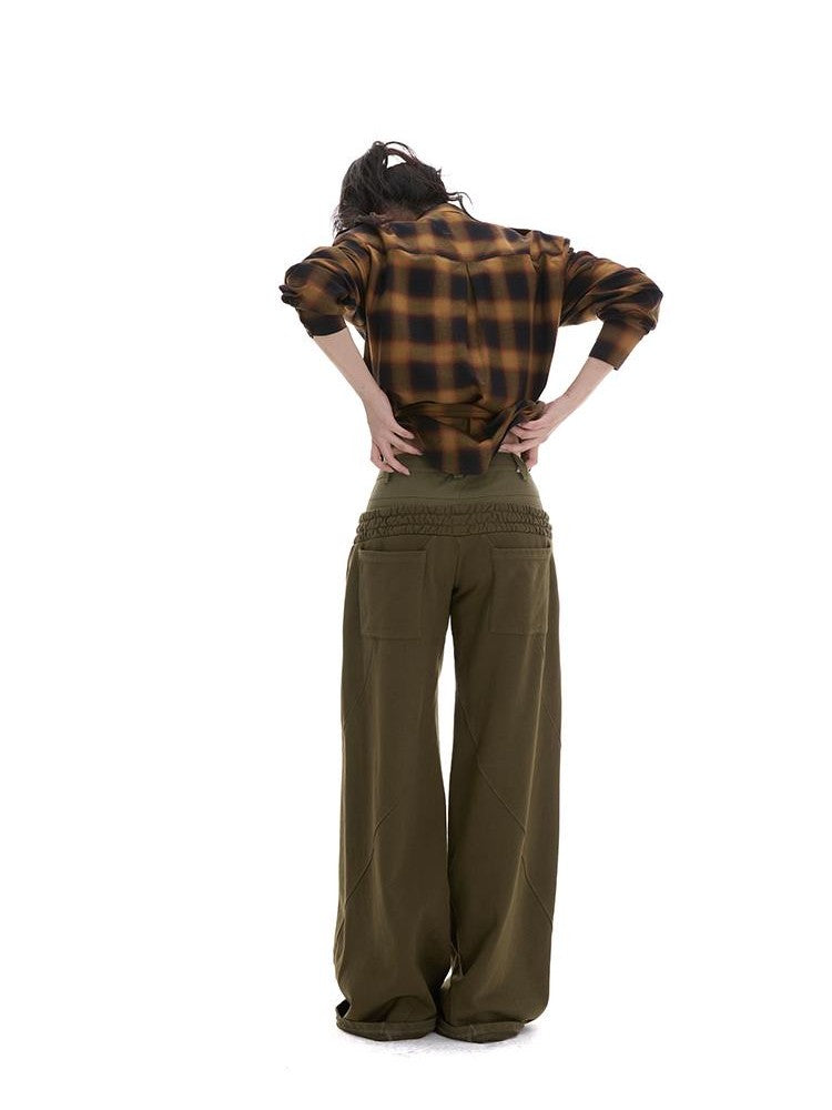 itsdinn Plaid Padded Shoulder Multi Pocket Metal Buttons Women&