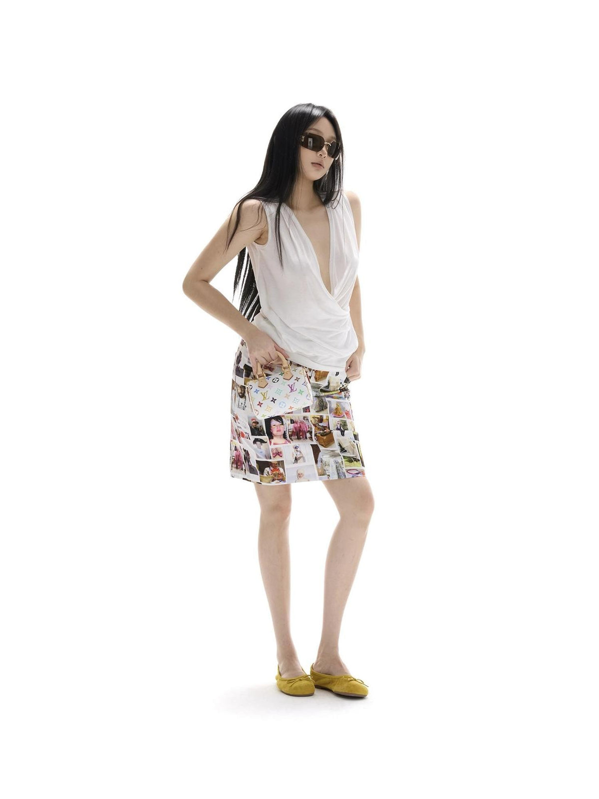 itsdinn Portrait Print Slim Fit Mid Waist Sheath Women&