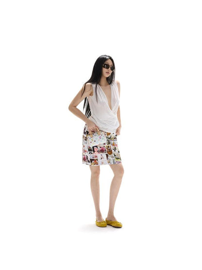 itsdinn Portrait Print Slim Fit Mid Waist Sheath Women&