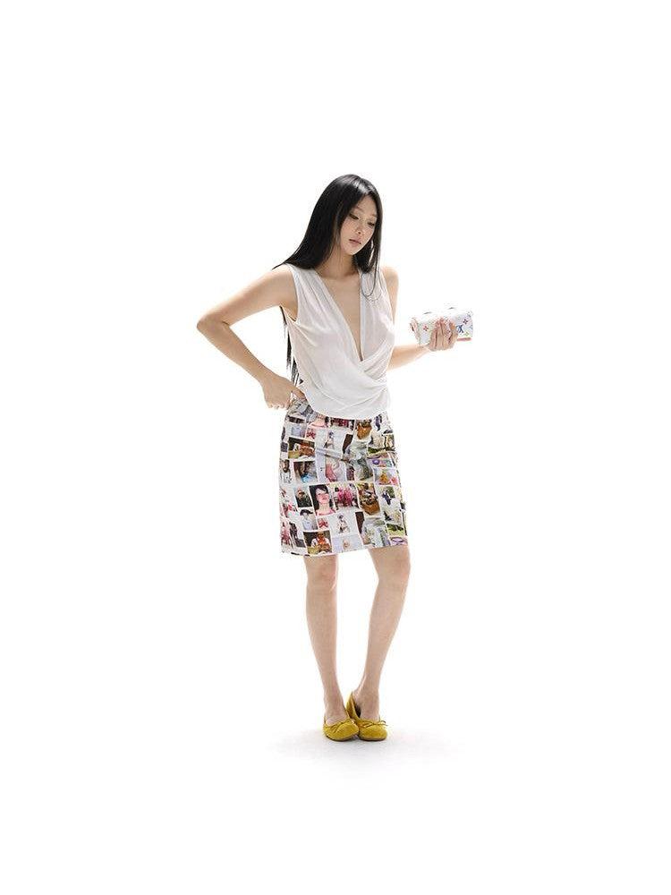 itsdinn Portrait Print Slim Fit Mid Waist Sheath Women&