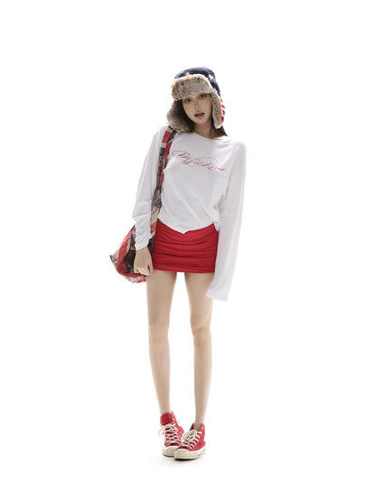 itsdinn Red Straight Waist Stretch Built In Shorts Women&