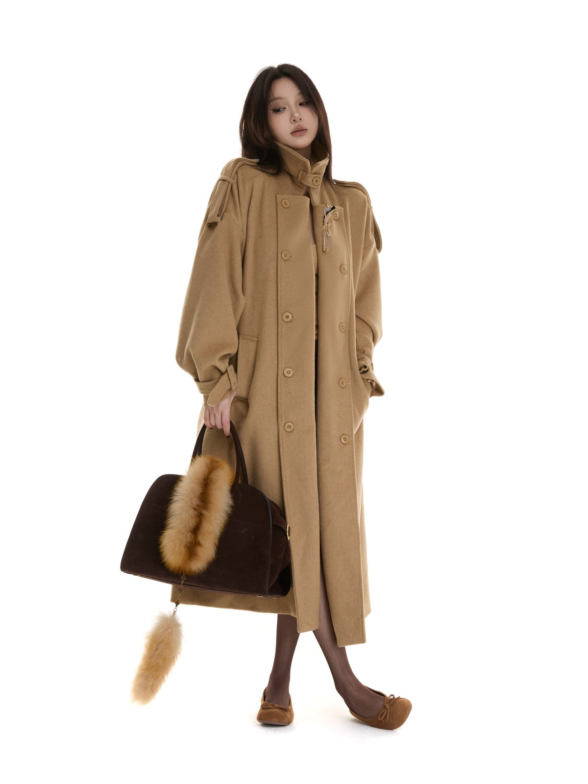 itsdinn Relaxed Fit Double Breasted Epaulet Drop Shoulder Women&