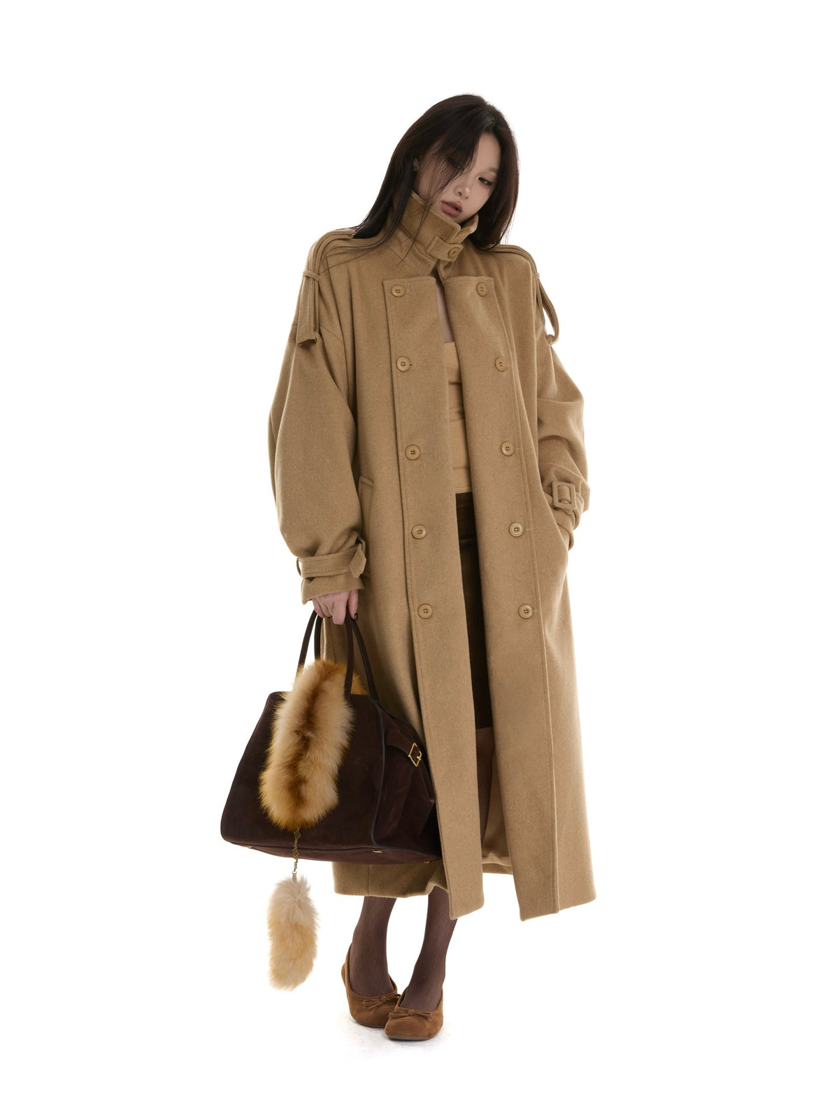 itsdinn Relaxed Fit Double Breasted Epaulet Drop Shoulder Women&