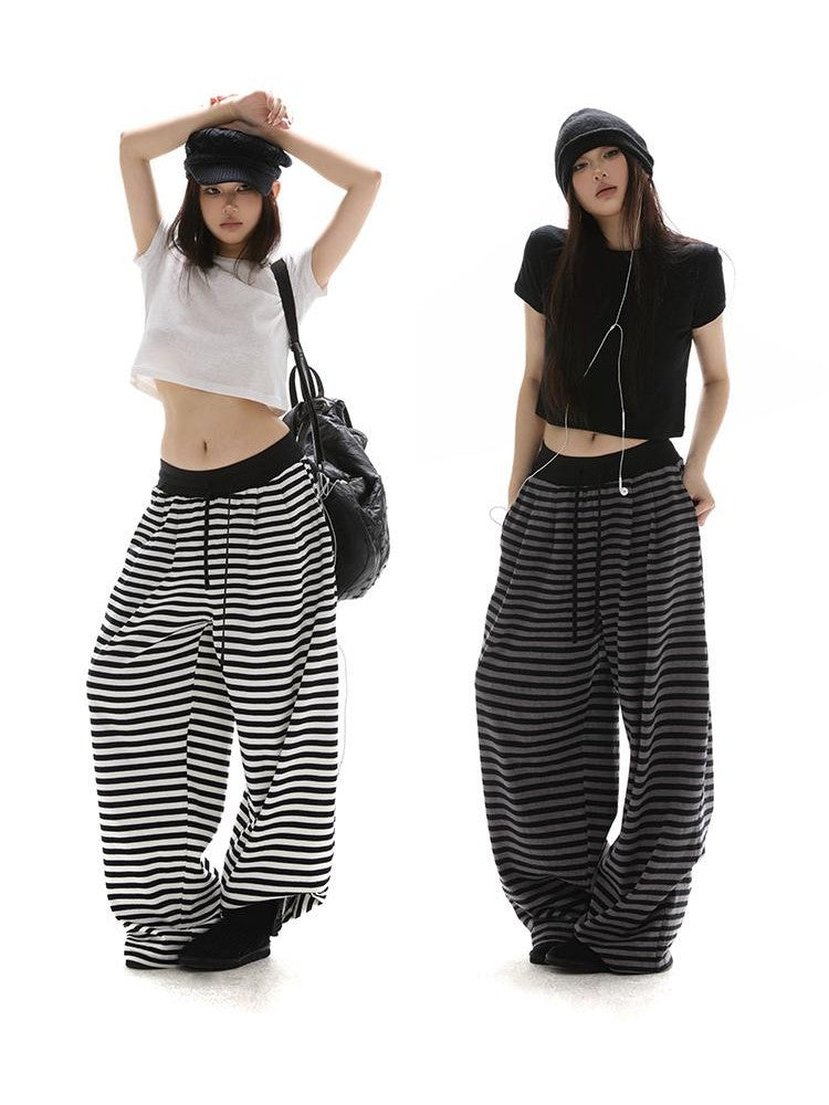 itsdinn Relaxed Striped Contrast Waist Drawstring Women&