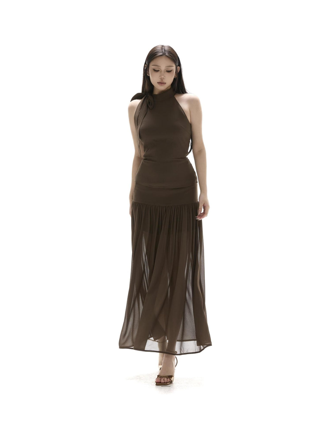 itsdinn Resort Chiffon Halter Waist Slimming Women&