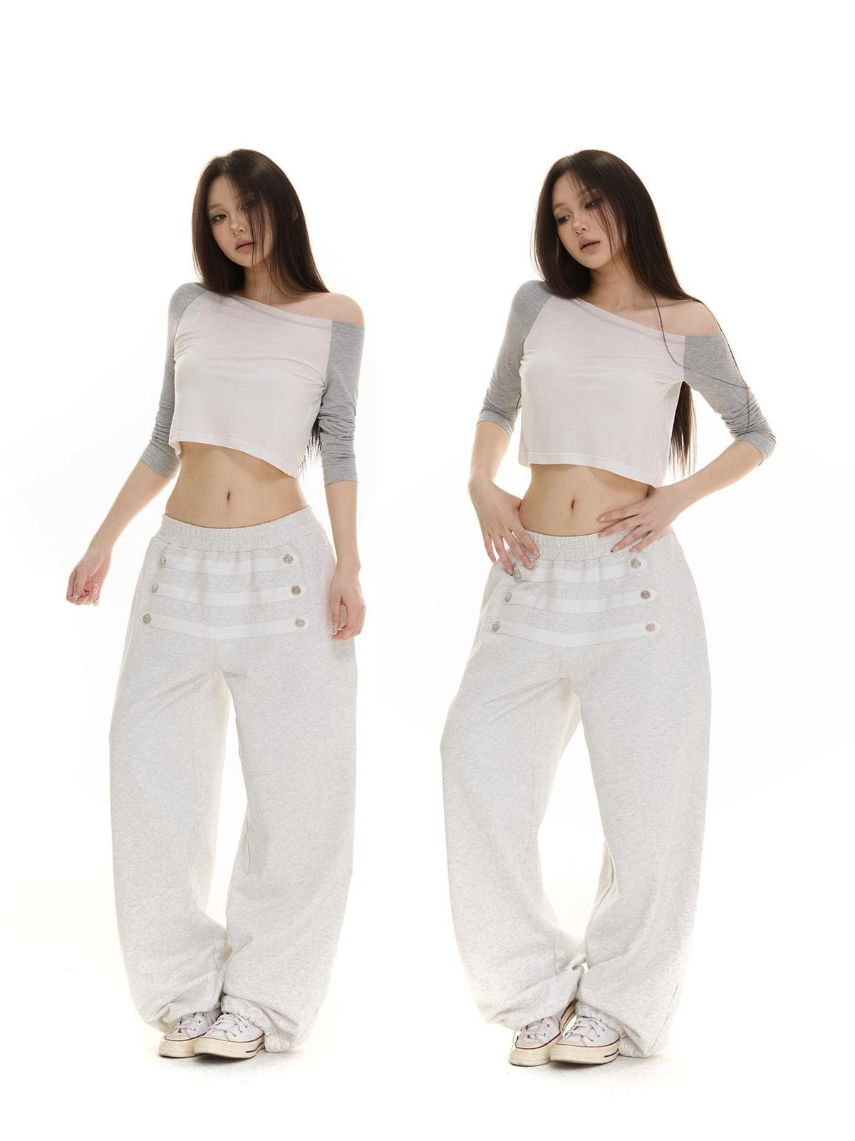 itsdinn Retro Metal Button Elastic Waist Low Rise Women&