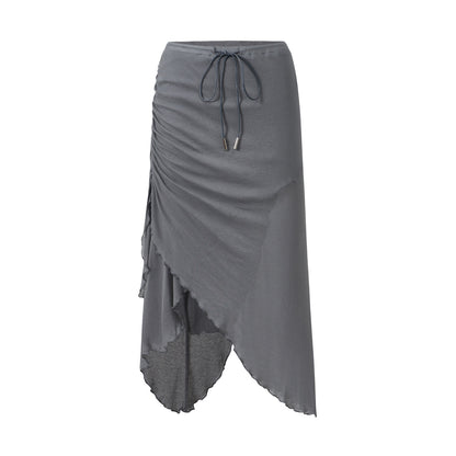 itsdinn_Ruffled_Asymmetric_Drawstring_Ruched_Front_Slit_Women&
