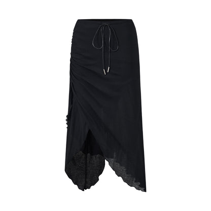 itsdinn_Ruffled_Asymmetric_Drawstring_Ruched_Front_Slit_Women&