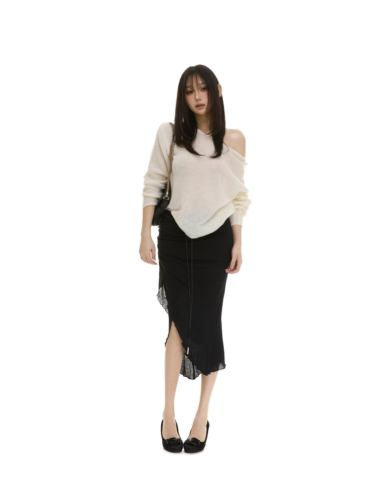 itsdinn Ruffled Asymmetric Drawstring Ruched Front Slit Women&