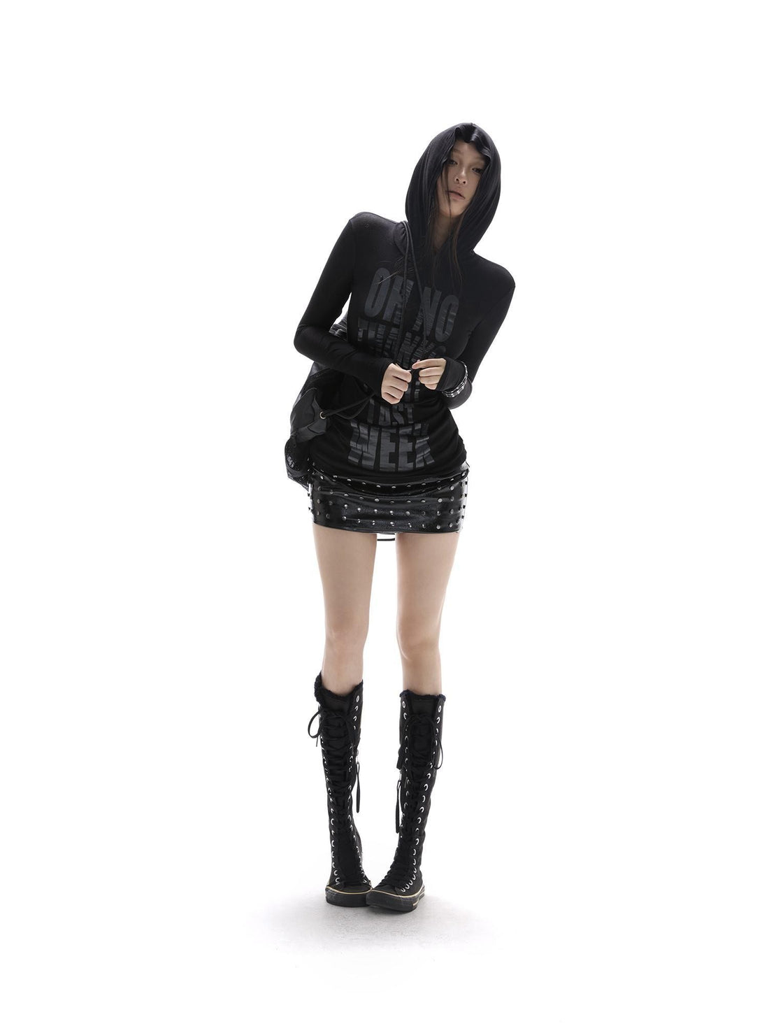 itsdinn Sheer Hooded Record Print Women&